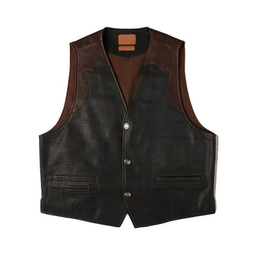 Black Brown Cowhide Leather Vest