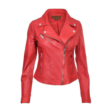 Women Fashion Biker Red Leather Jacket