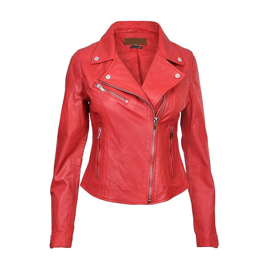Women Fashion Biker Red Leather Jacket
