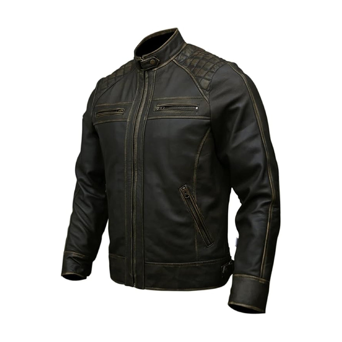 Men's Genuine Leather Biker Jacket Diamond Style