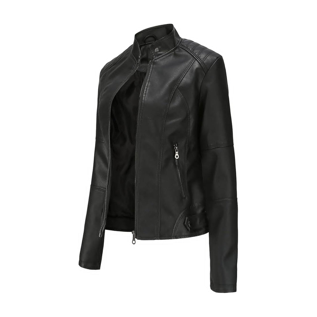 Slim Fit Casual Women Black Biker Leather Jacket