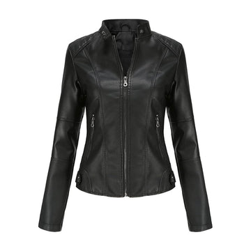 Slim Fit Casual Women Black Biker Leather Jacket