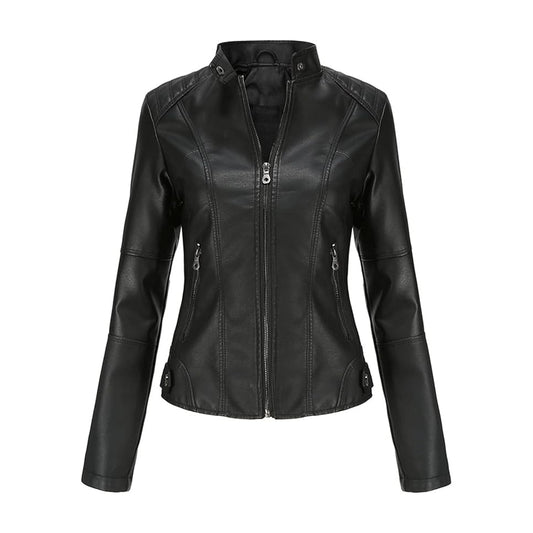 Slim Fit Casual Women Black Biker Leather Jacket