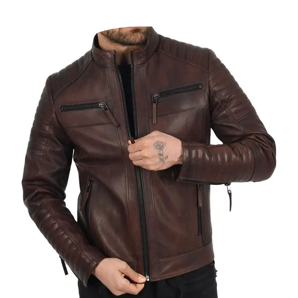 Motorcycle Jacket Men,Winter Men's Casual Stand Collar Motorcycle Leather Jacket