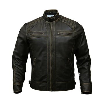 Men's Genuine Leather Biker Jacket Diamond Style