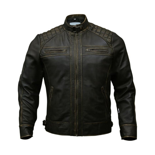 Men's Genuine Leather Biker Jacket Diamond Style