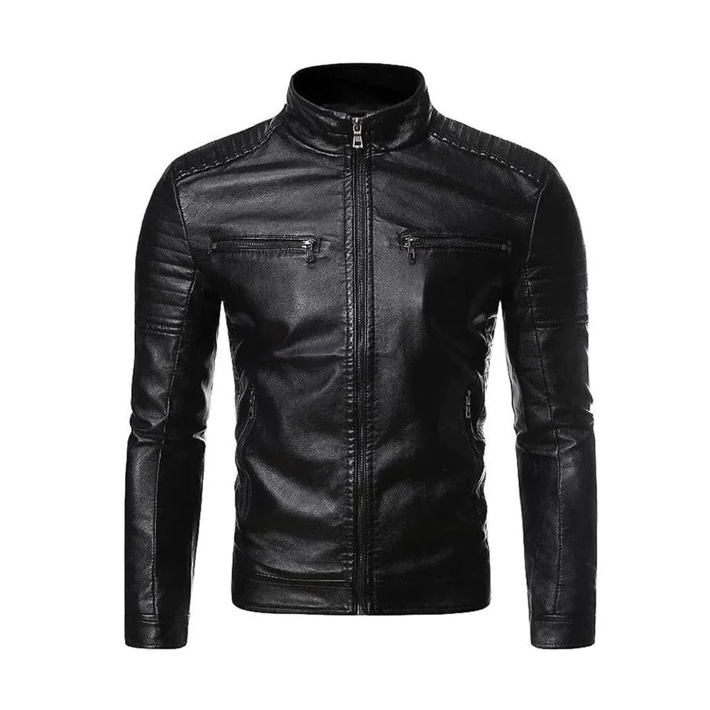 Motorcycle Jacket Men,Winter Men's Casual Stand Collar Motorcycle Leather Jacket