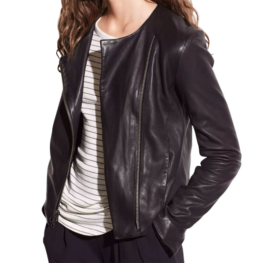 Black Collarless cropped jacket women trending
