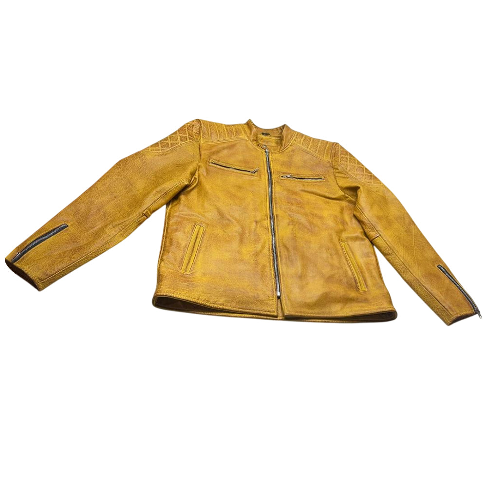 Classic Biker Cafe Racer Leather Jacket For Men