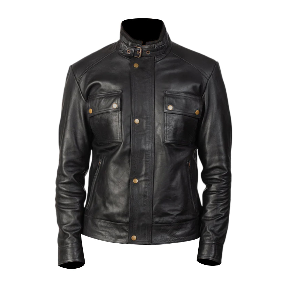 Men's Black Cow Leather Jacket | Men's Four Pocket Biker Jacket