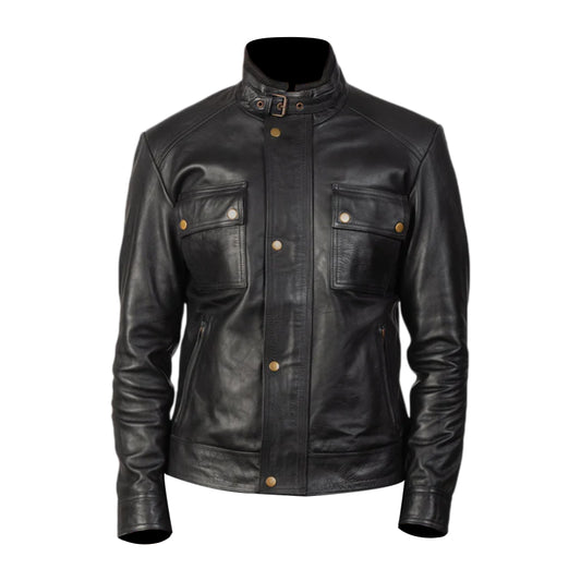 Men's Black Cow Leather Jacket | Men's Four Pocket Biker Jacket