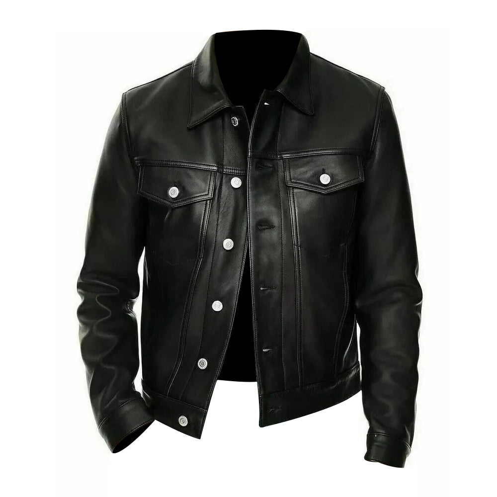 Classic Trucker Fashion Leather Jacket Men