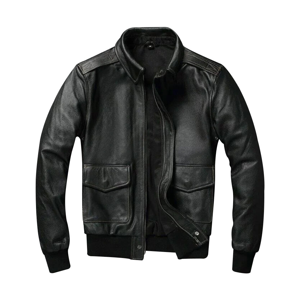 Mens Aviator Flight Distressed Leather Bomber Jacket
