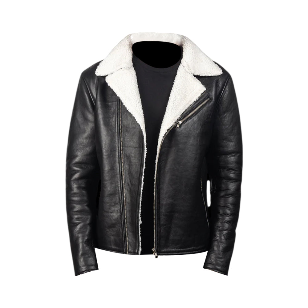 Men's Black Sheep Leather Shearling-Lined Jacket