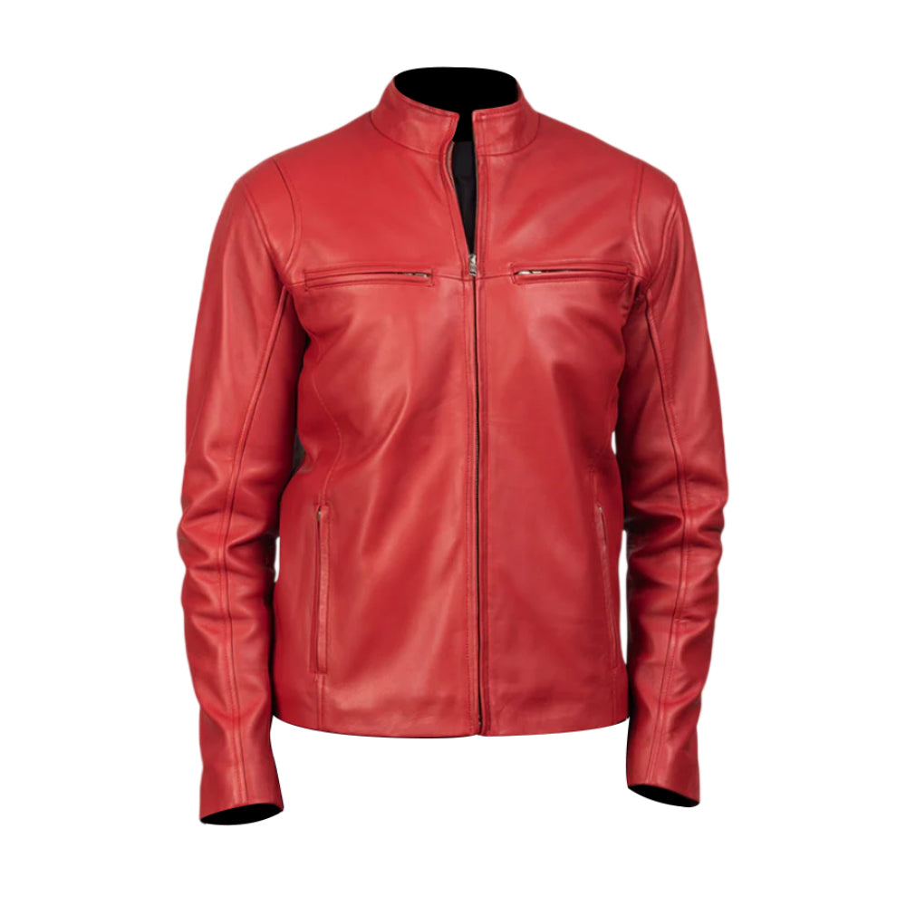 Men's Ionic Red Leather Biker Jacket