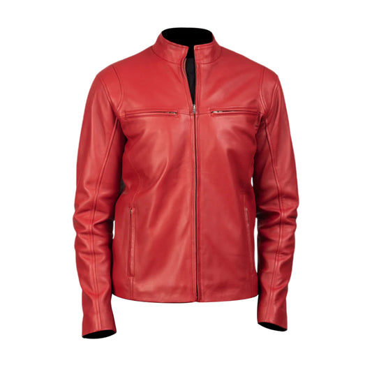 Men's Ionic Red Leather Biker Jacket
