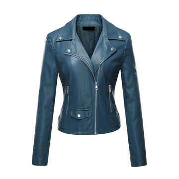 Women's Leather Moto Biker Short Coat Jacket