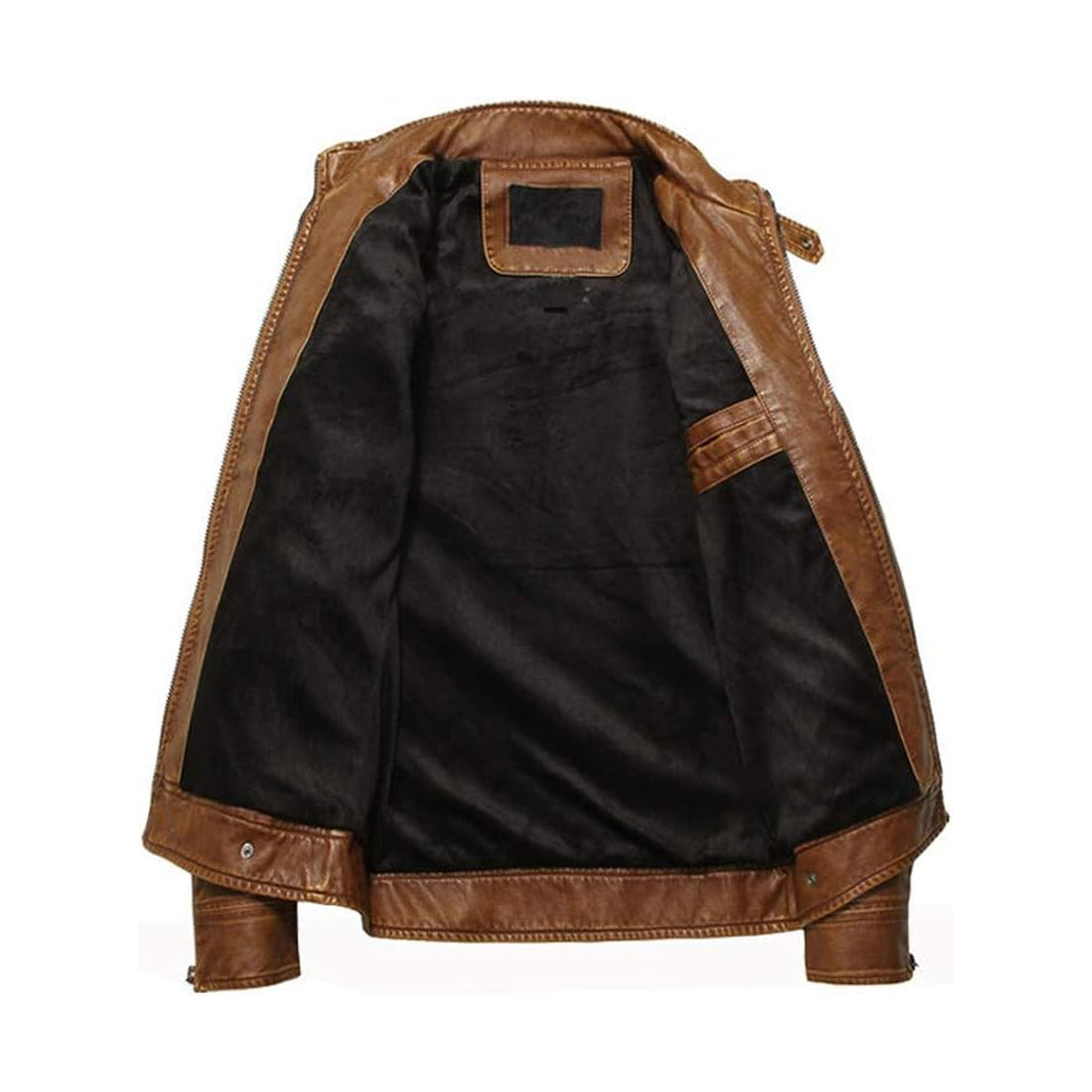 Men's Vintage Stand Collar Leather Jacket - Motorcycle Jacket