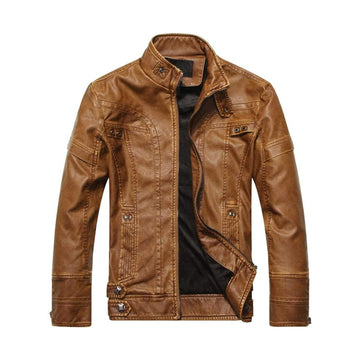 Men's Vintage Stand Collar Leather Jacket - Motorcycle Jacket