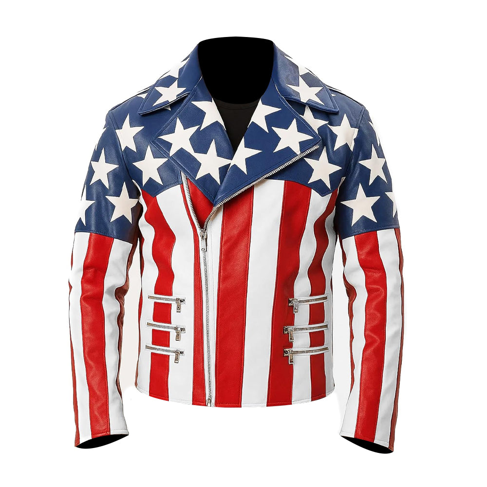 Men's Genuine Leather Jacket Inspired by American flag jacket