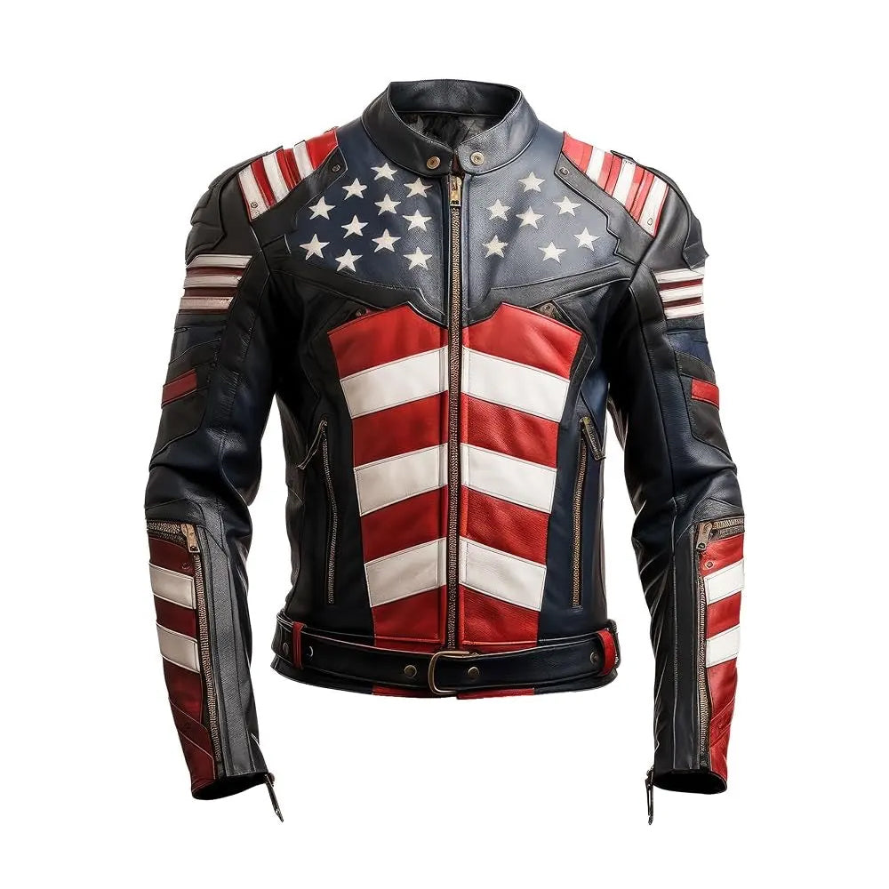 Mens Genuine Leather Jacket Inspired by American flag jacket