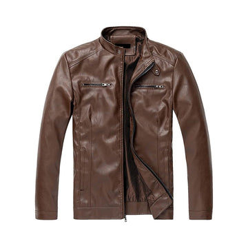 Men's Stand Collar Leather Jacket Motorcycle