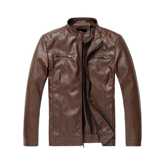 Men's Stand Collar Leather Jacket Motorcycle