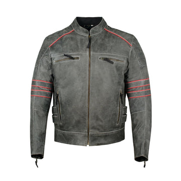 Men's Vintage Distressed Grey Leather Jacket