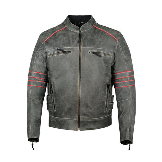 Men's Vintage Distressed Grey Leather Jacket