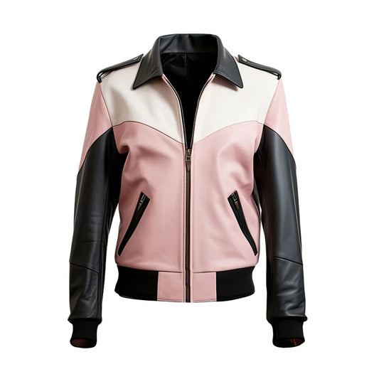 Men & Women black pink leather jacket Genuine Sheepskin Aviator Jacket