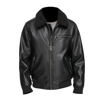 Men's Real Leather Aviator Bomber Jacket with Fur Collar