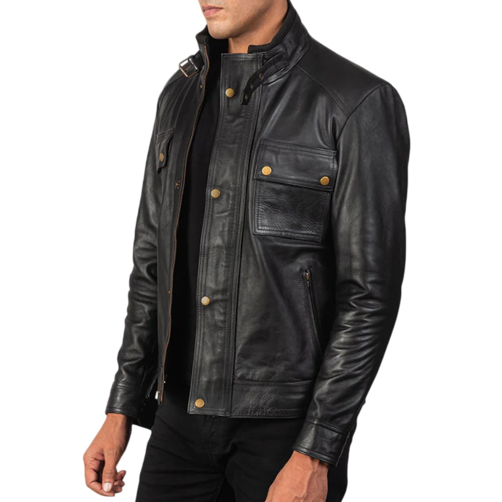 Men's Black Cow Leather Jacket | Men's Four Pocket Biker Jacket