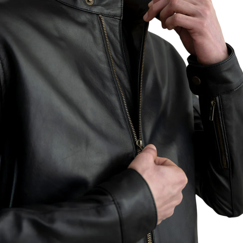 Men's Black Pure Leather Biker Jacket With Classical Design