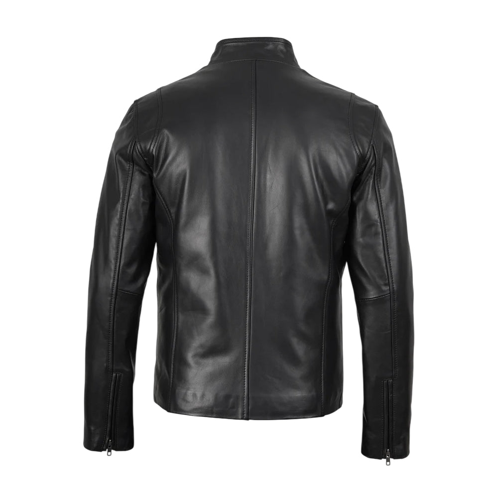 Men Cafe Racer Black Leather Jacket