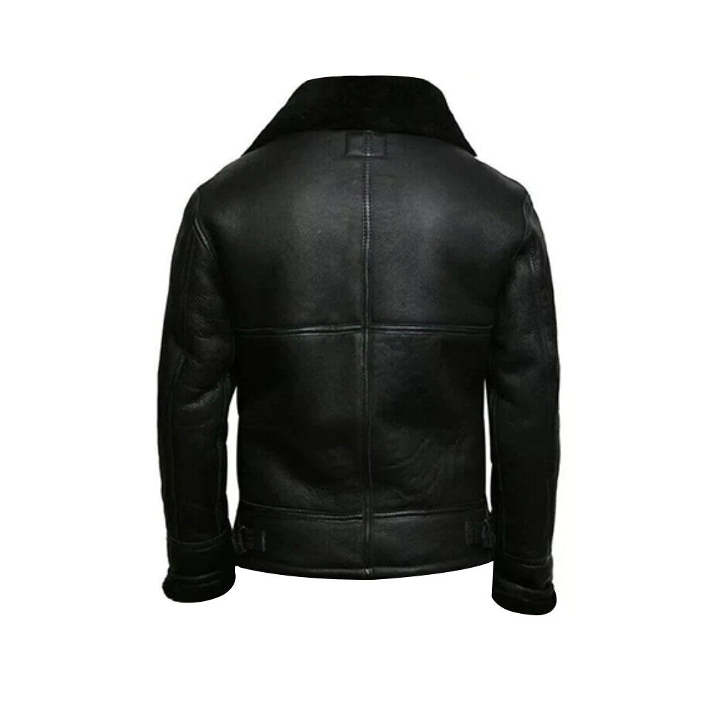 Men's Black Shearling Sheepskin Bomber Jacket