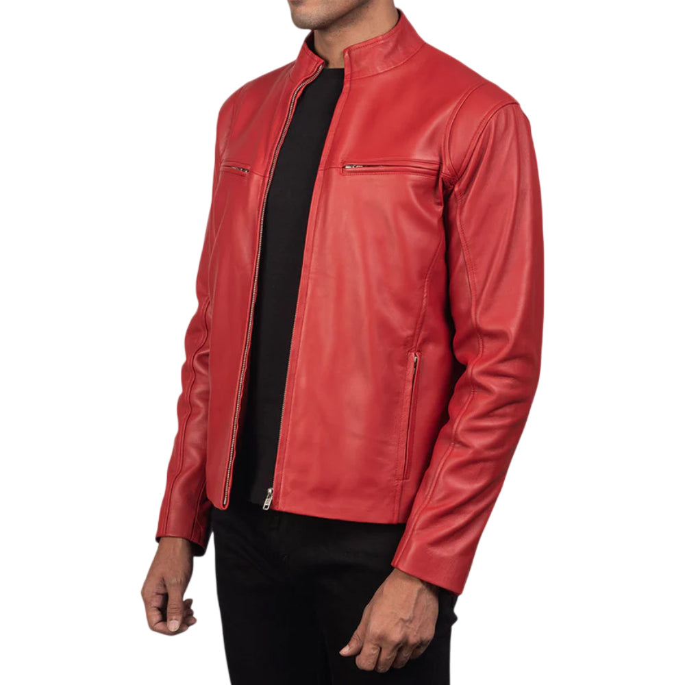 Men's Ionic Red Leather Biker Jacket