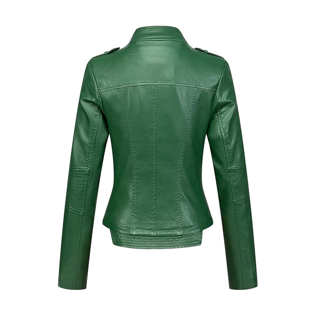 Women's Green Color Asymmetric Zip Slim Leather Cropped Moto Jacket
