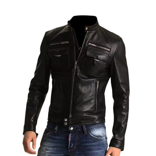 Men's Slim Fit Leather Motorcycle Jacket