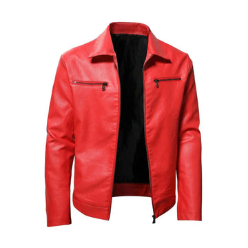 Men's Red Biker Jacket Sheepskin Leather Jacket, Slim Fit Vintage Motorcycle Classic Style