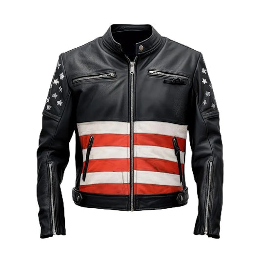 Men's Real American flag leather jackets, inspired US Flag, gift for 4th July