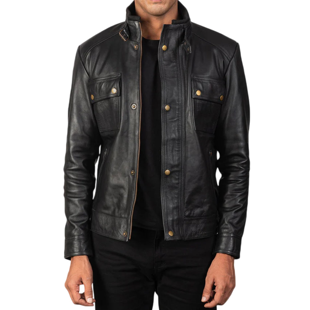 Men's Black Cow Leather Jacket | Men's Four Pocket Biker Jacket