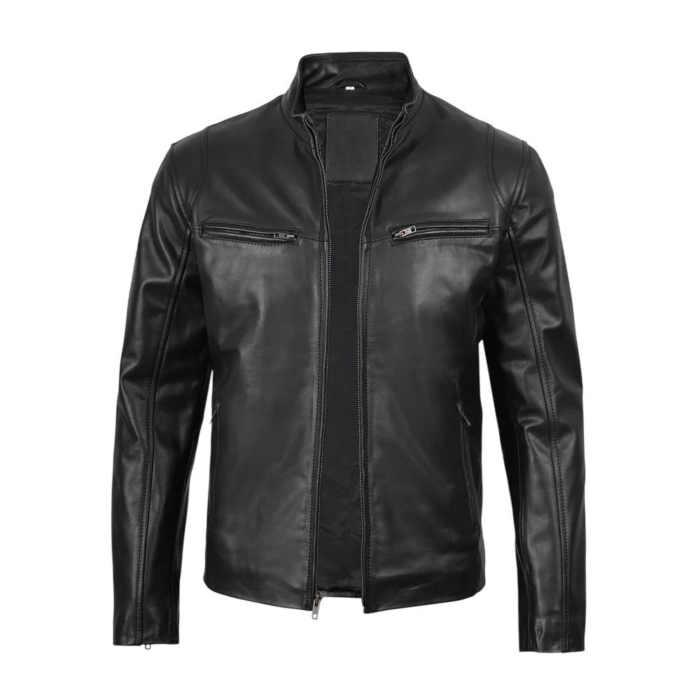 Men Cafe Racer Black Leather Jacket