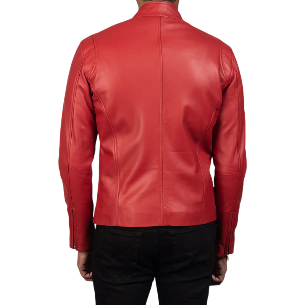 Men's Ionic Red Leather Biker Jacket