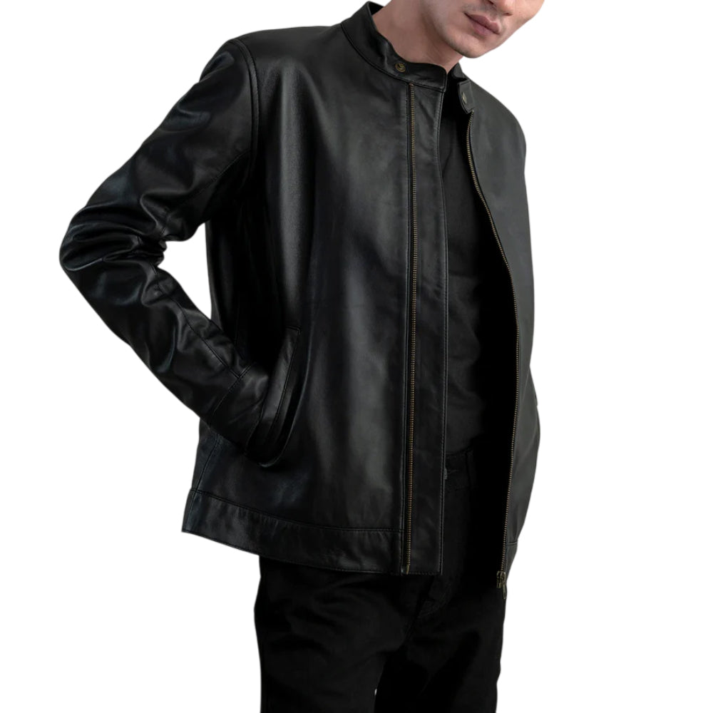 Men's Black Pure Leather Biker Jacket With Classical Design