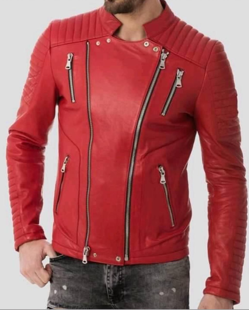 Men Leather Jacket-Leather Mens Rider Jacket-Red Jacket Fashion Jacket