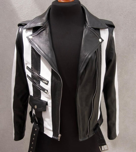 Biker no.1 prisoner black & white - Leather Jacket