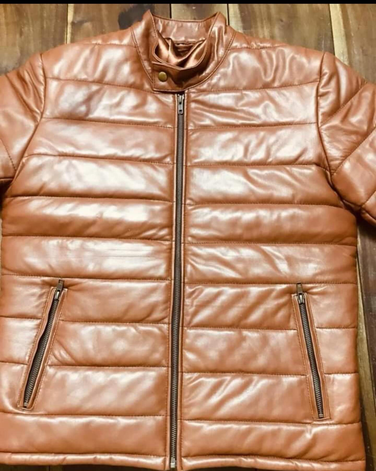 Classic Leather Puffer Jacket Unisex Winter Wear Men Fashion Women Outerwear