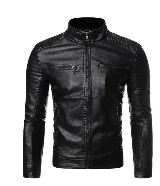 Motorcycle Jacket Men,Winter Men's Casual Stand Collar Motorcycle Leather Jacket