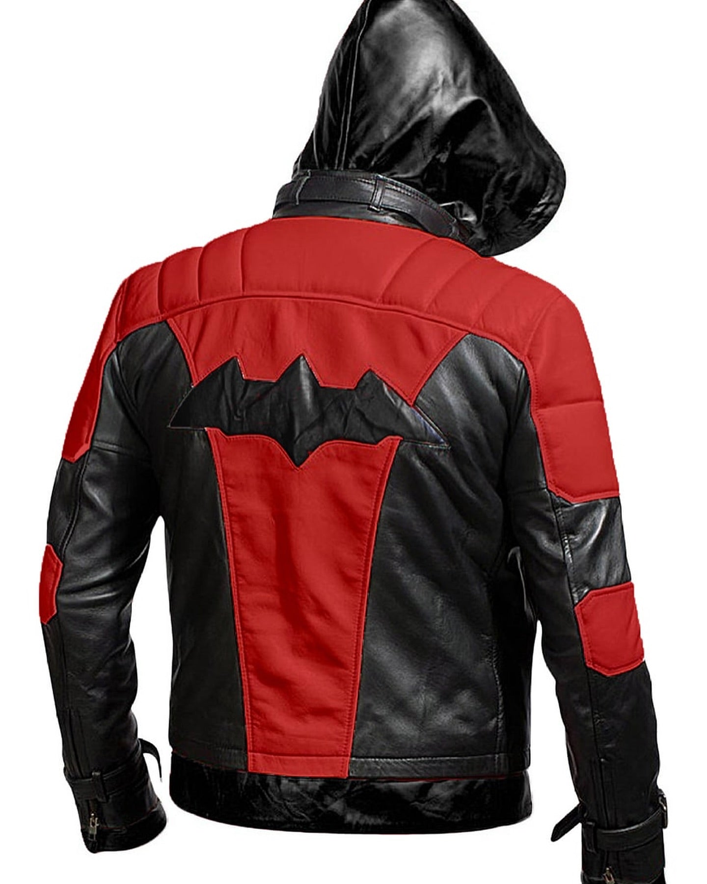 Black Hood Jacket Mens Arkham Jason Todd Bat Logo Black Costume Biker Jacket