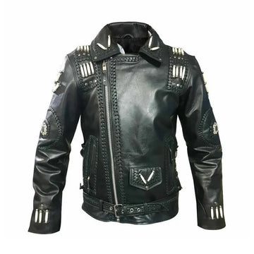 Men's leather jacket Western Genuine Cowhide Leather Jacket Bone & Beads Native American